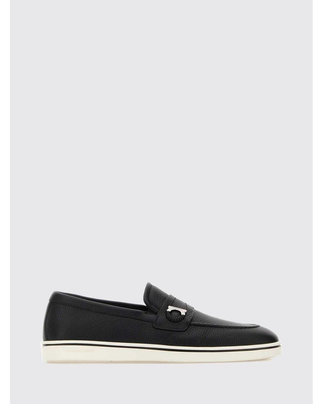 Ferragamo White Grained Calf Leather Loafers With Metal Gancini for men