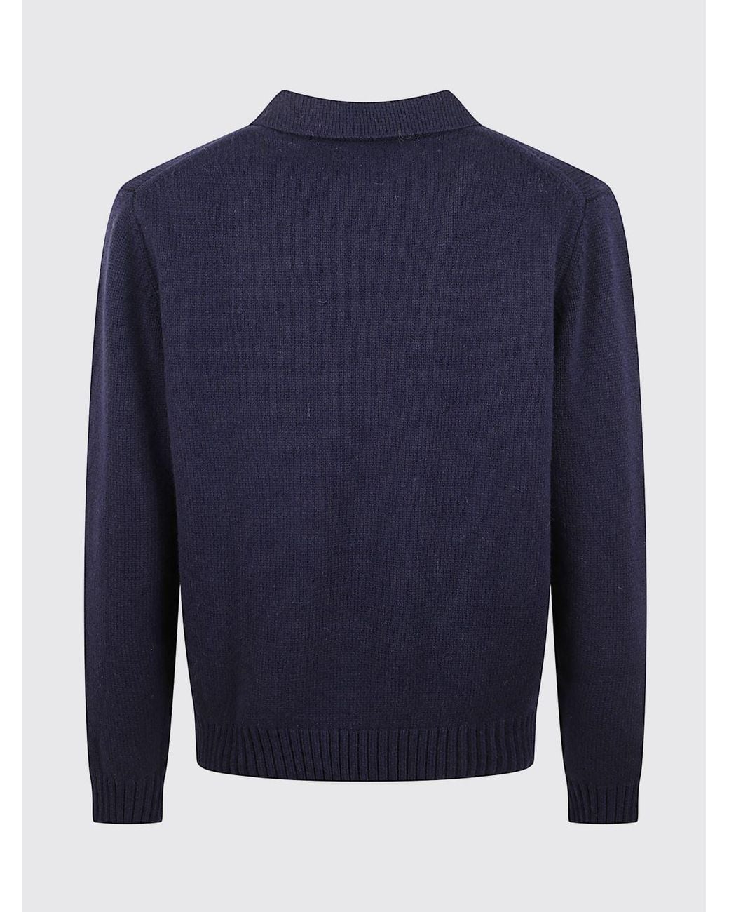 Aspesi Blue Long-Sleeved Wool Knit Polo Shirt With A Classic Collar for men