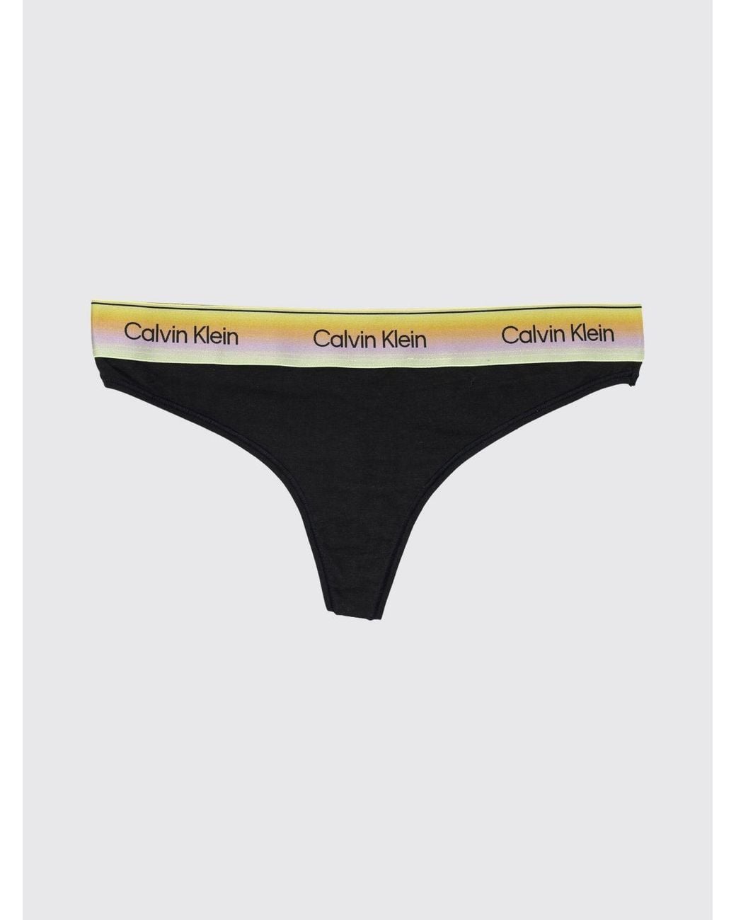 Calvin Klein Black Stretch Cotton And Modal Thong With Jacquard Logo Waistband