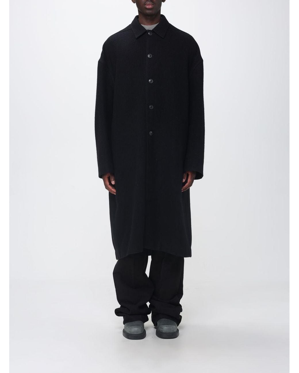 Rick Owens Black Single-Breasted Long Coat for men