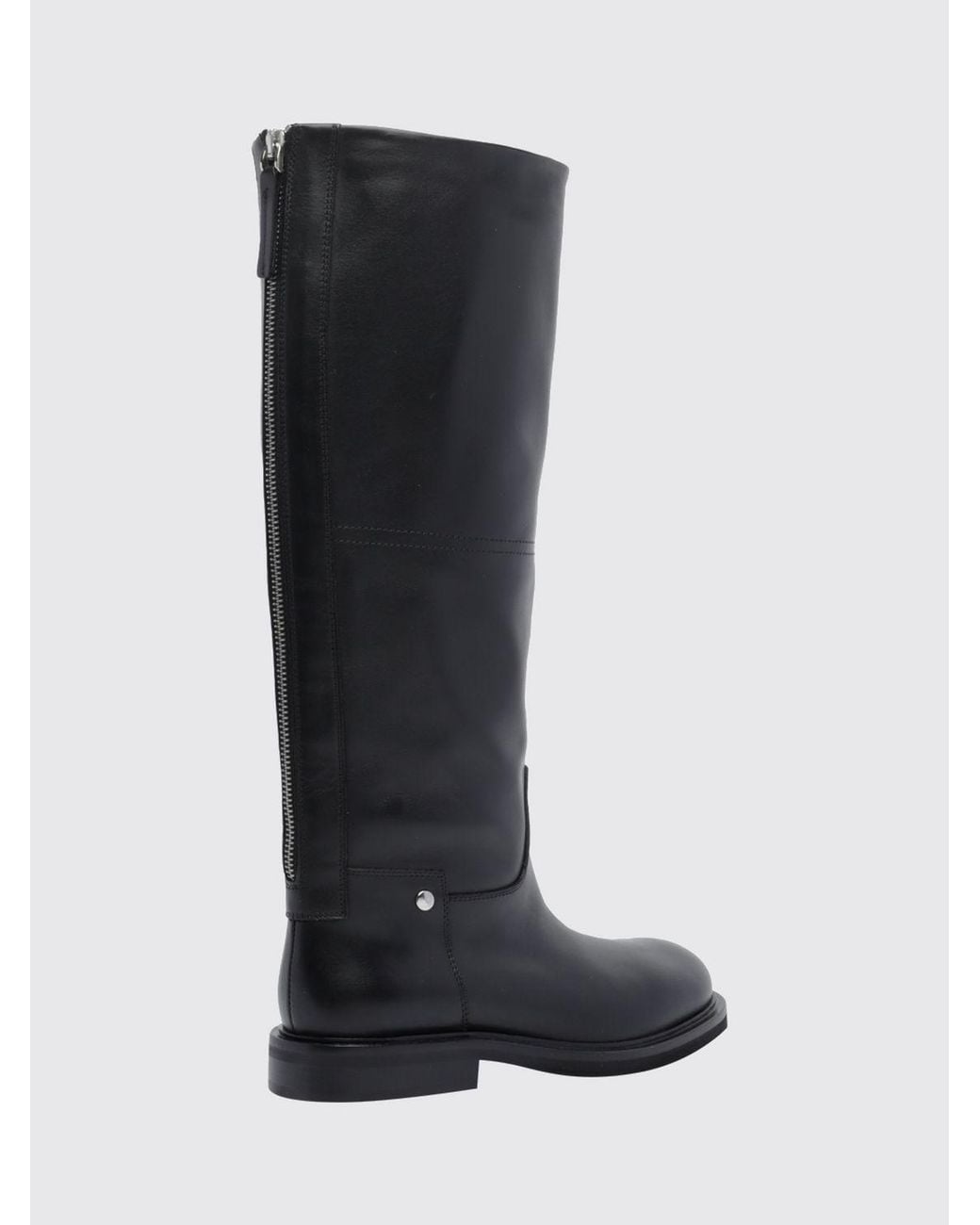 Poeve Black Smooth Calfskin Knee-High Boots With Back Zip And A Low Heel