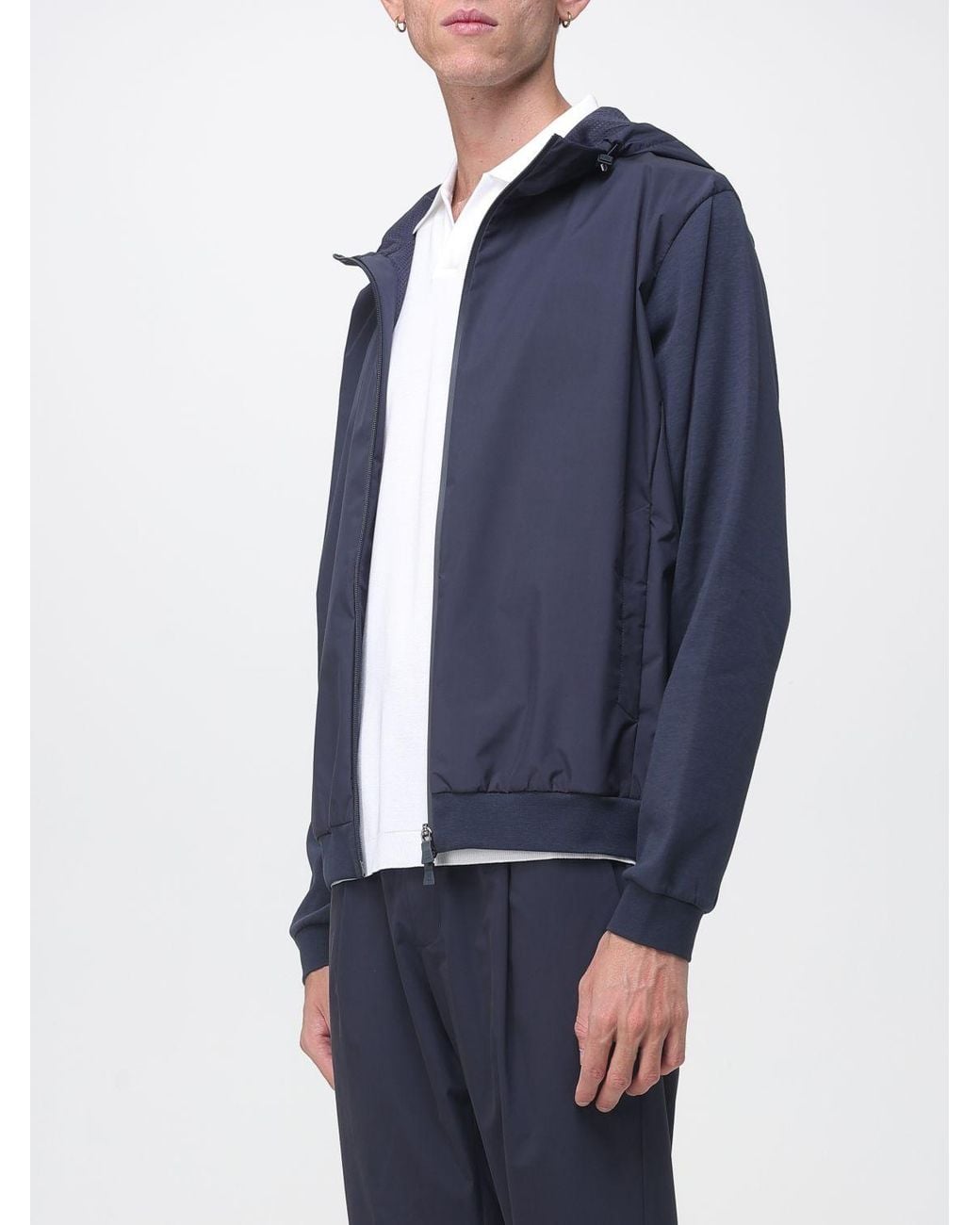 Herno Blue Technical Fabric Hooded Windbreaker Jacket With Zip Closure for men