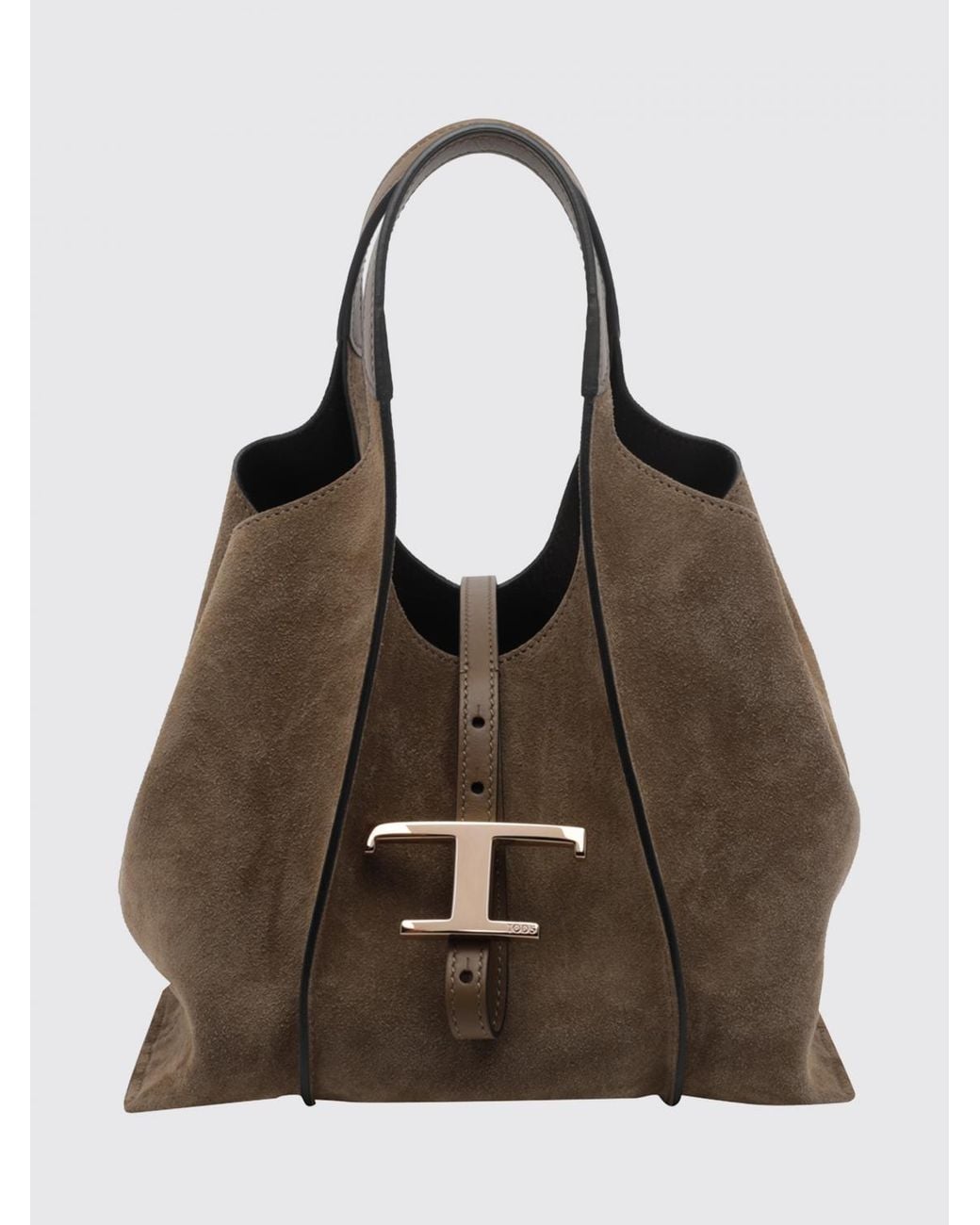 Tod's Brown T Timeless Suede Shoulder Bag With Metallic Logo