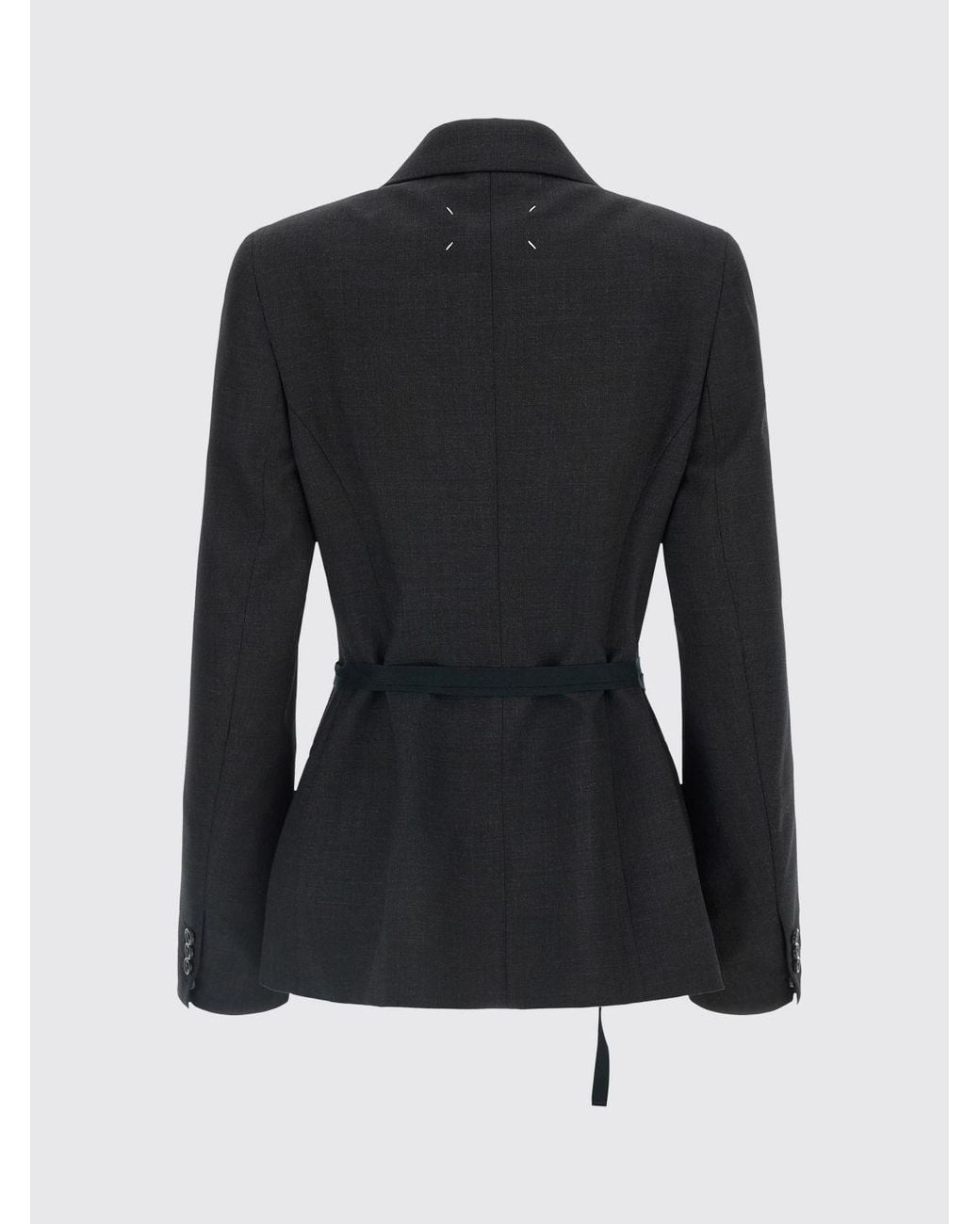 Maison Margiela Blue Short Robe-Style Wool Blazer With Peak Lapels And Belt