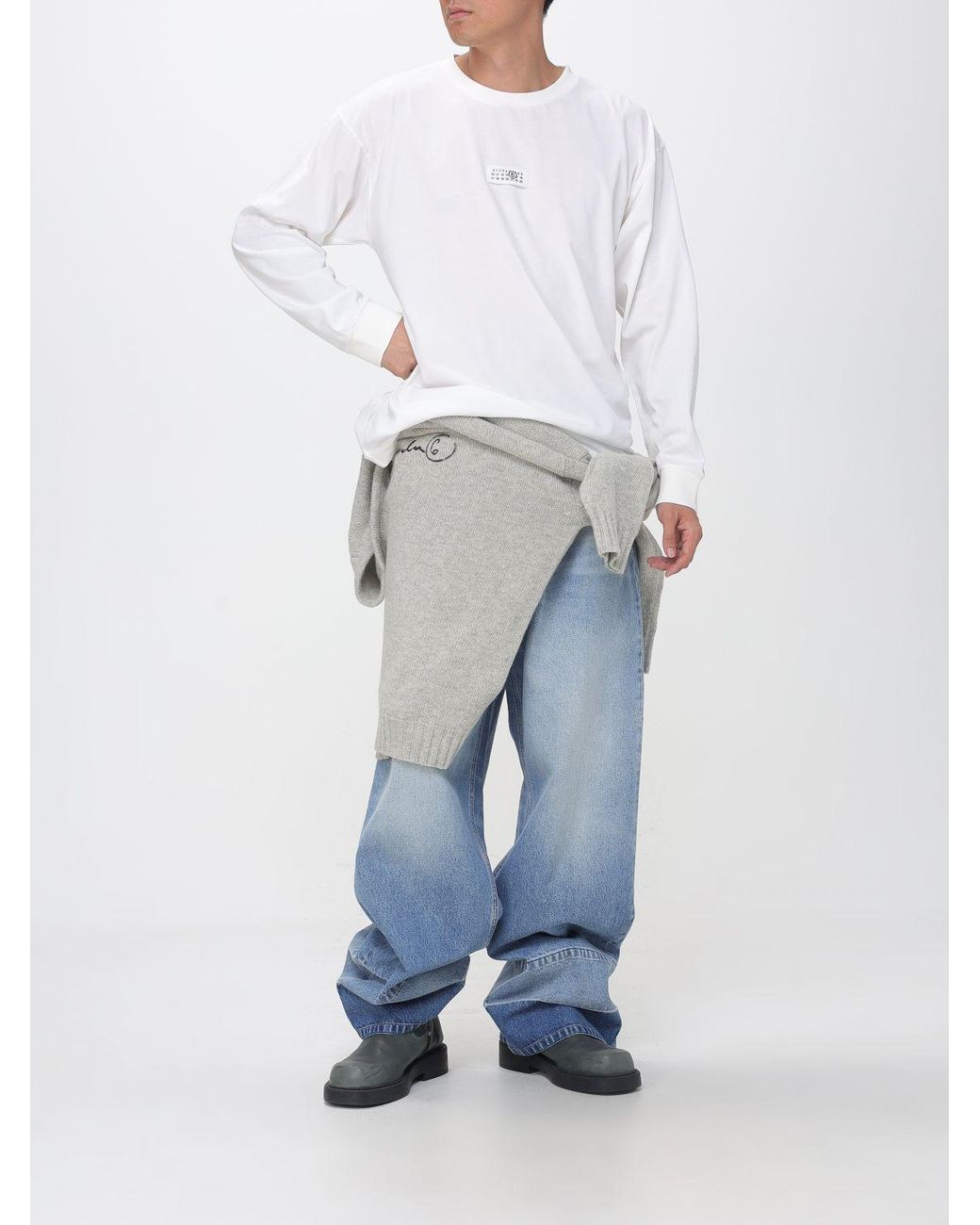 MM6 by Maison Margiela Blue Wide Leg Cotton Denim Jeans With Numeric Back Logo for men