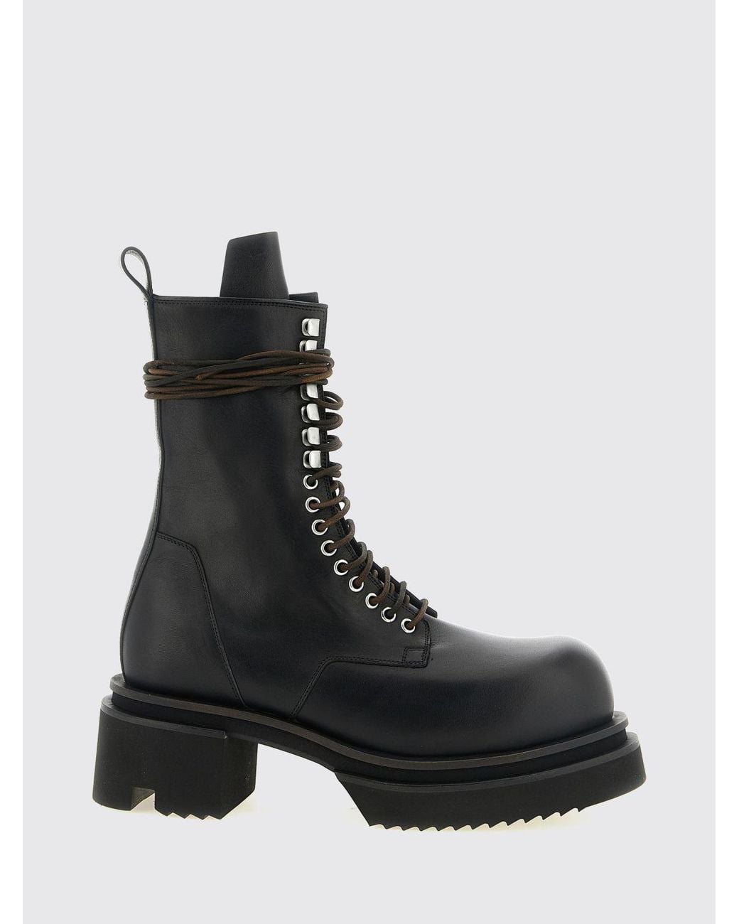 Rick Owens Black Smooth Calfskin Leather Lace-Up Combat Boots With Side Zip for men