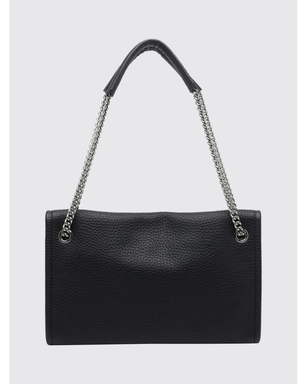 Orciani Black Venus Rectangular Hammered Leather Shoulder Bag With Sliding Handle