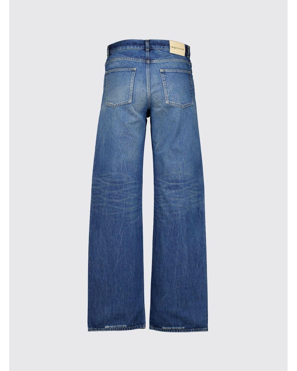 McQueen Blue Wide-Leg Distressed Denim Jeans for men