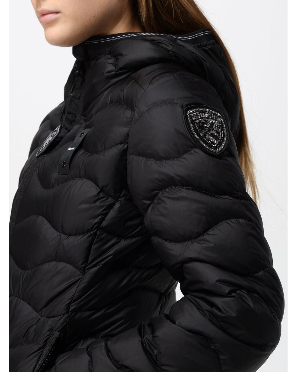 Blauer Black Water-Repellent Hooded Short Down Jacket With Logo Patch