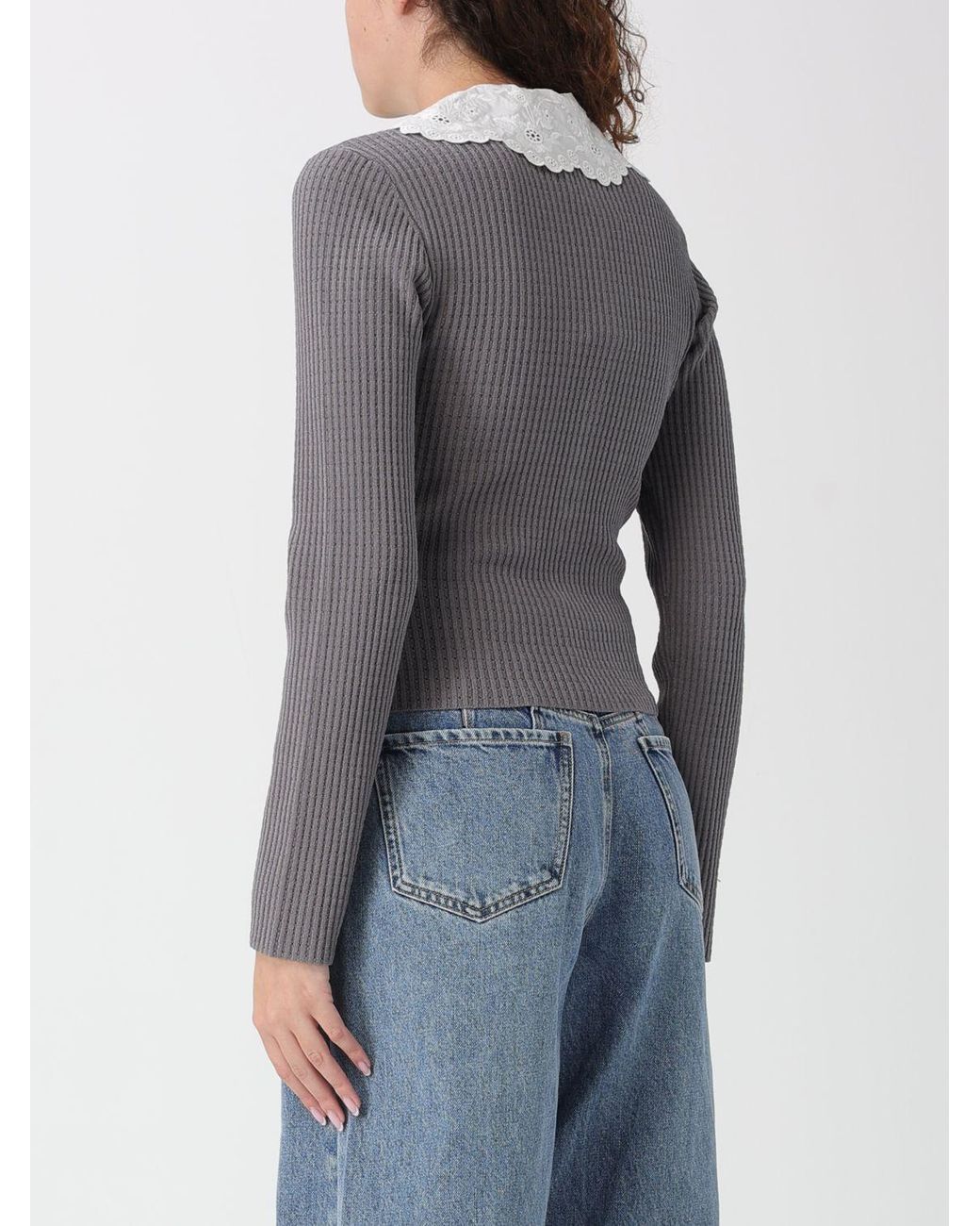Self-Portrait Gray Cotton Knit Top