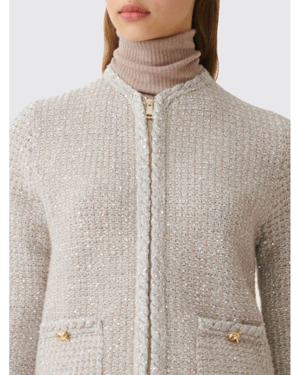Fabiana Filippi Natural Slim Fit Wool And Cashmere Blend Cardigan With Zip