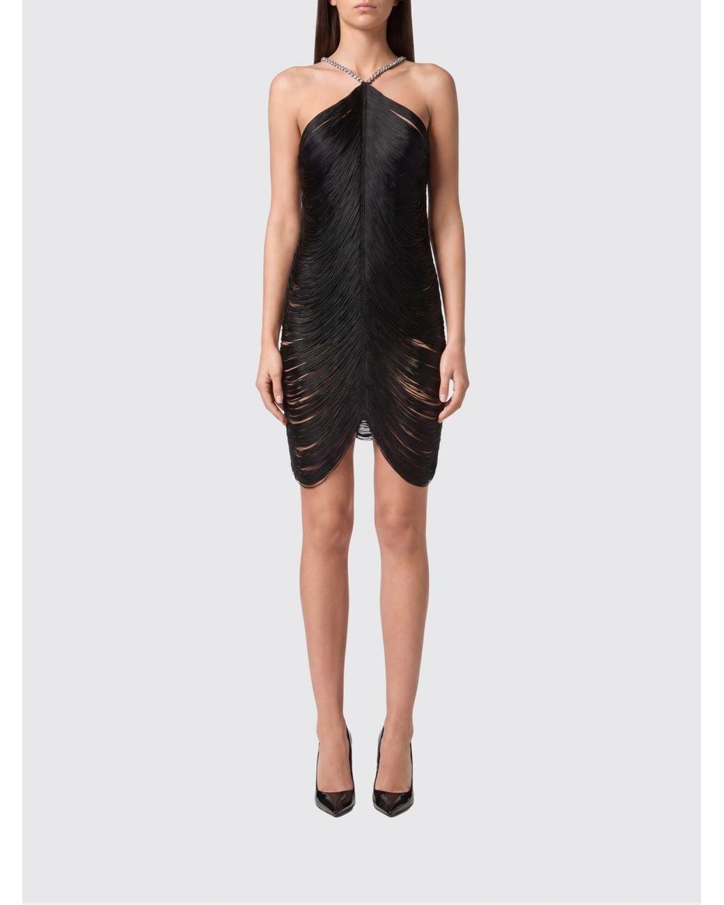Philipp Plein Black Mini Dress With Fringes