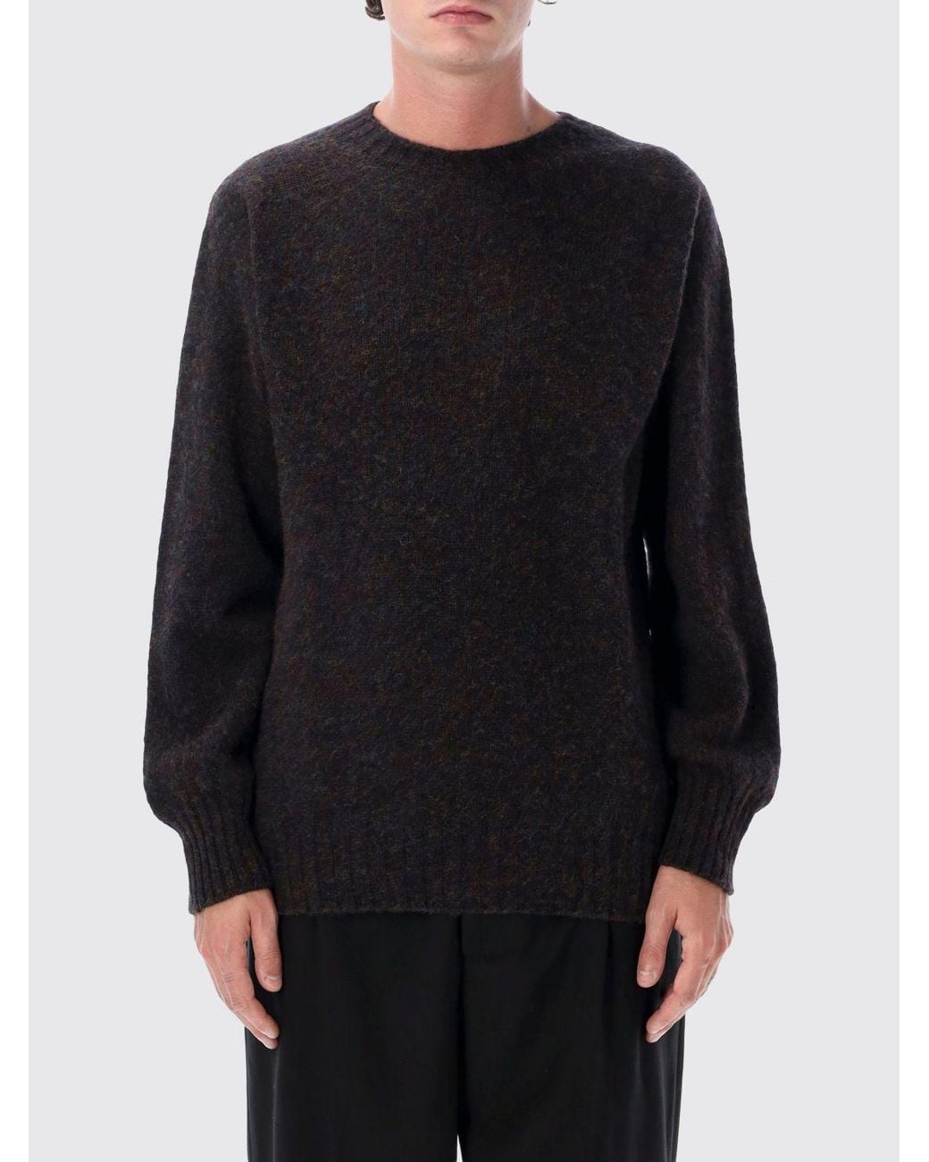 Howlin' By Morrison Black Crewneck Wool Blend Jumper With Ribbed Trims for men