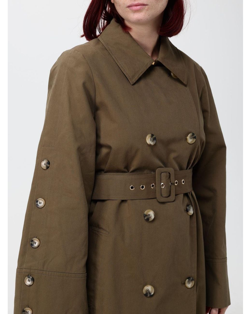 Twinset Natural Double-Breasted Long Cotton-Blend Trench Coat With Belt And Kimono Sleeves