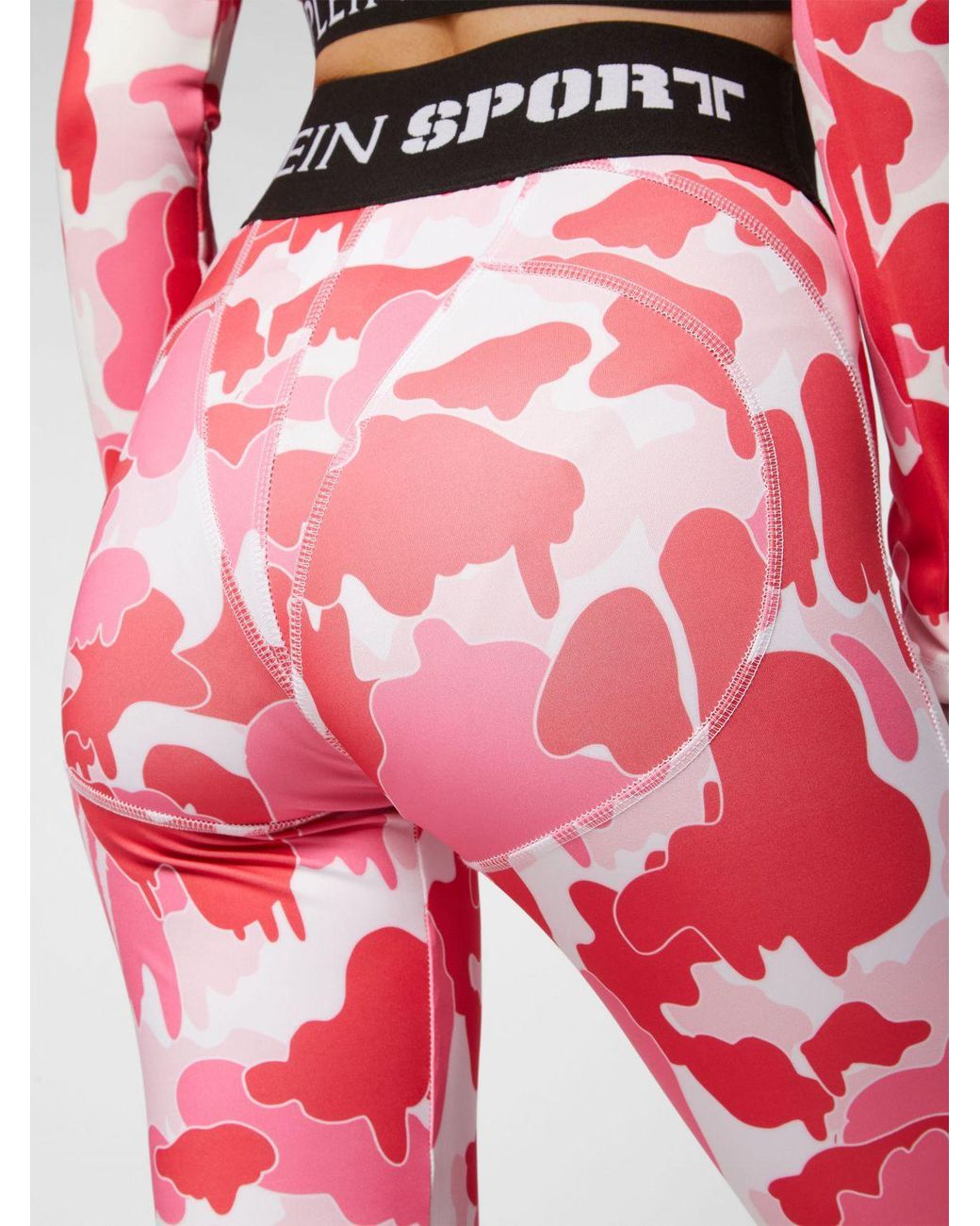 Philipp Plein Red High-Waisted Camouflage Print Leggings