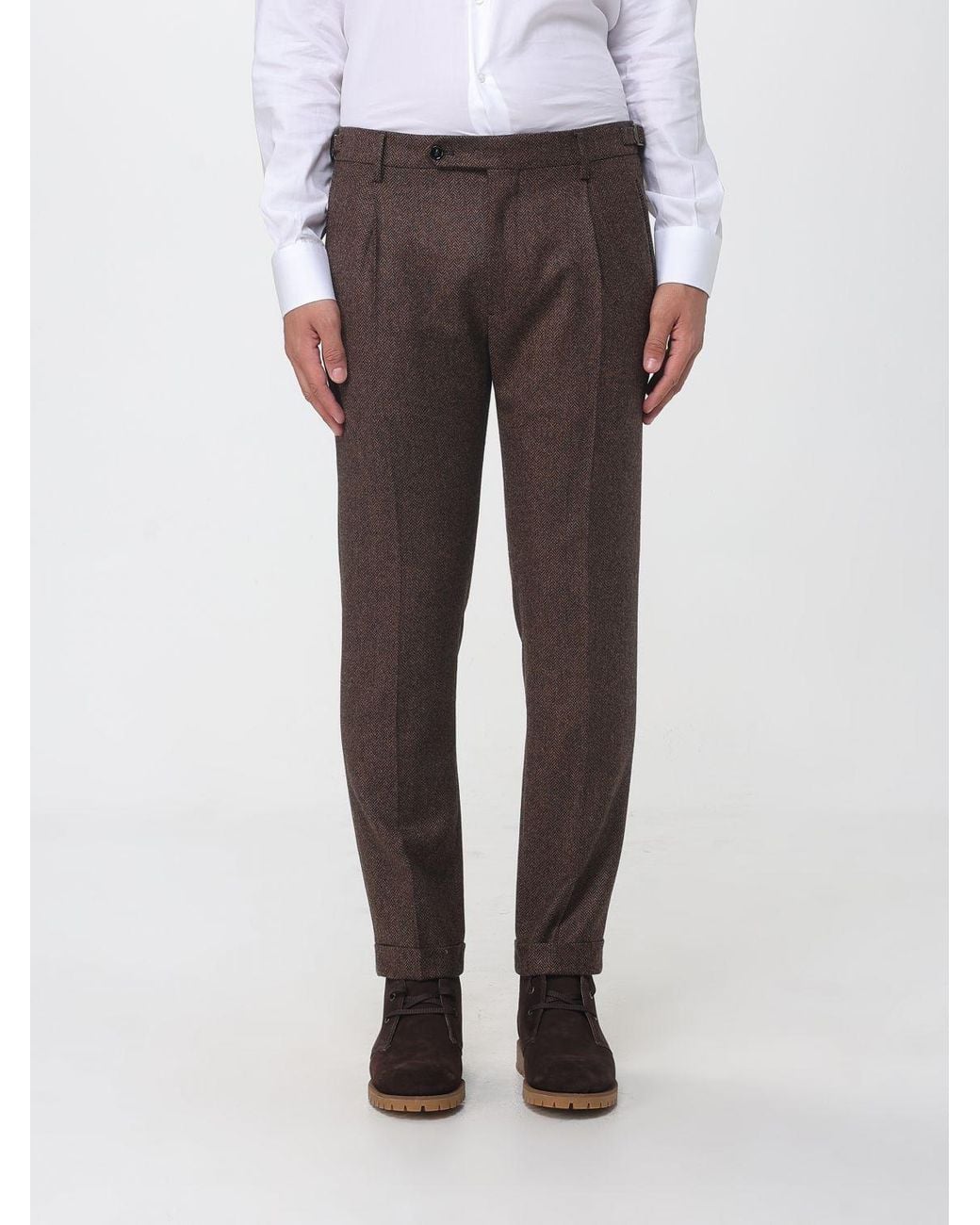 Berwich Gray Slim Fit Pleated Wool Chinos for men