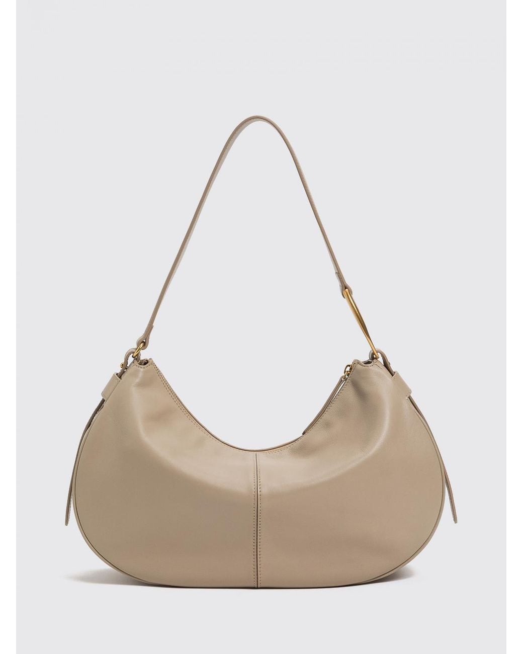 Twinset Natural Smooth Leather Hobo Bag With Zip Closure And Embossed Logo