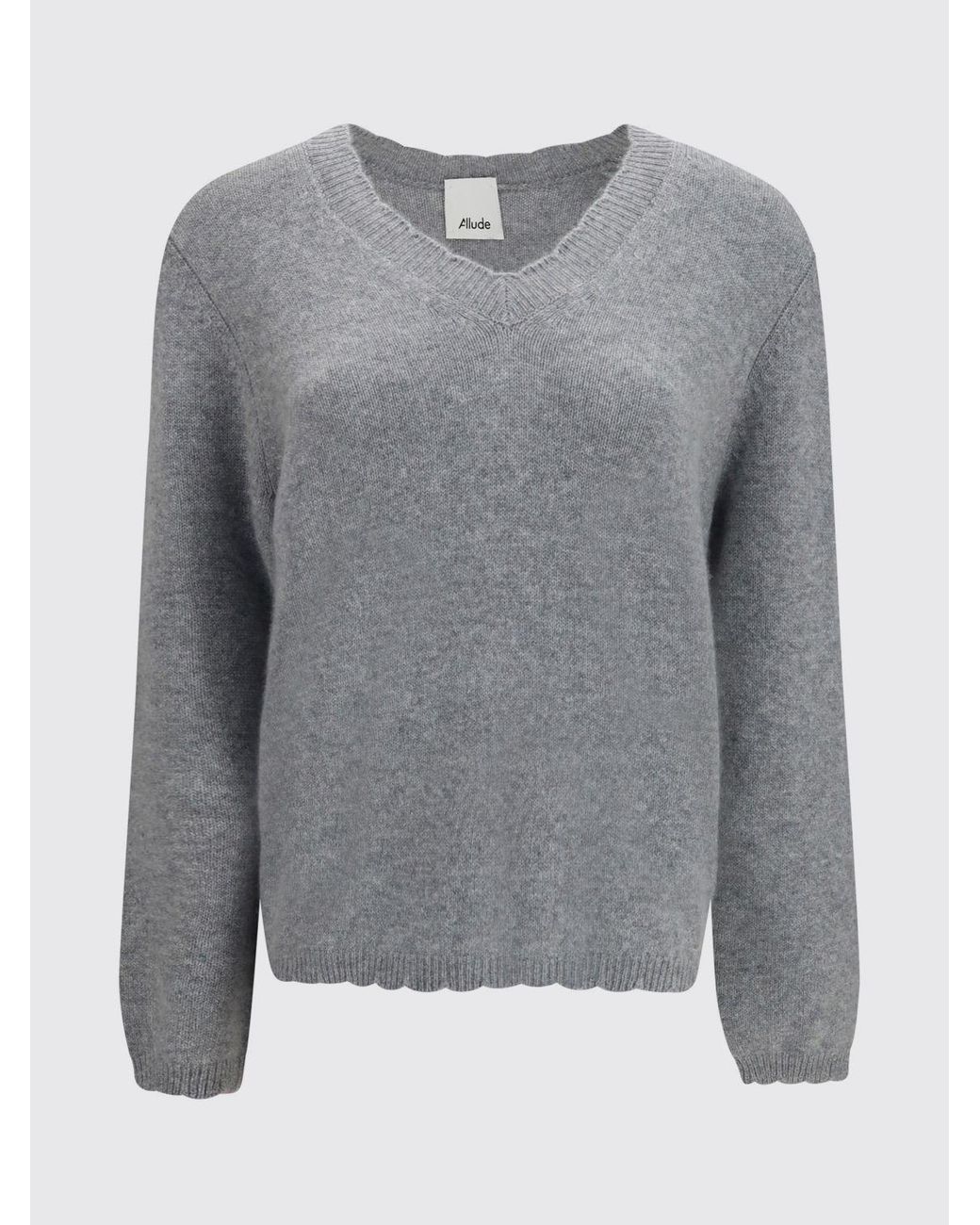Allude Gray Relaxed Fit Cashmere V-Neck Jumper With Dropped Shoulders