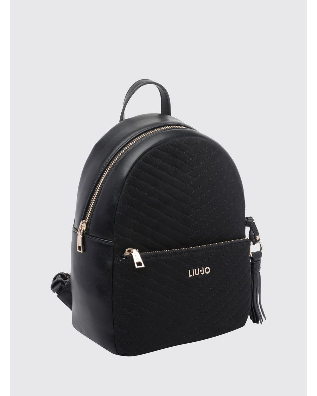 Liu Jo Black Faux Leather Backpack With Chevron Pattern And Adjustable Straps