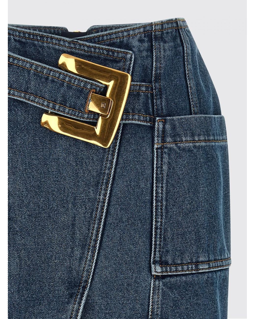 Balmain Blue Denim Mini Skirt With Maxi Buckle