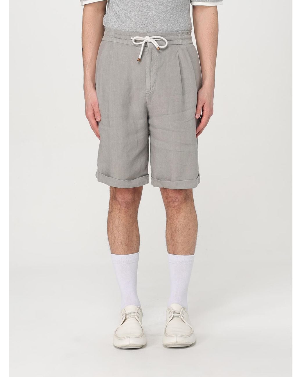 Brunello Cucinelli Gray Linen Bermuda Shorts for men