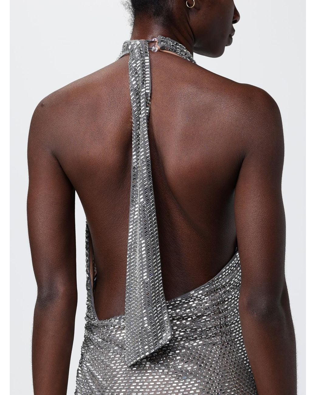 Self-Portrait Gray Long Dress With Rhinestones