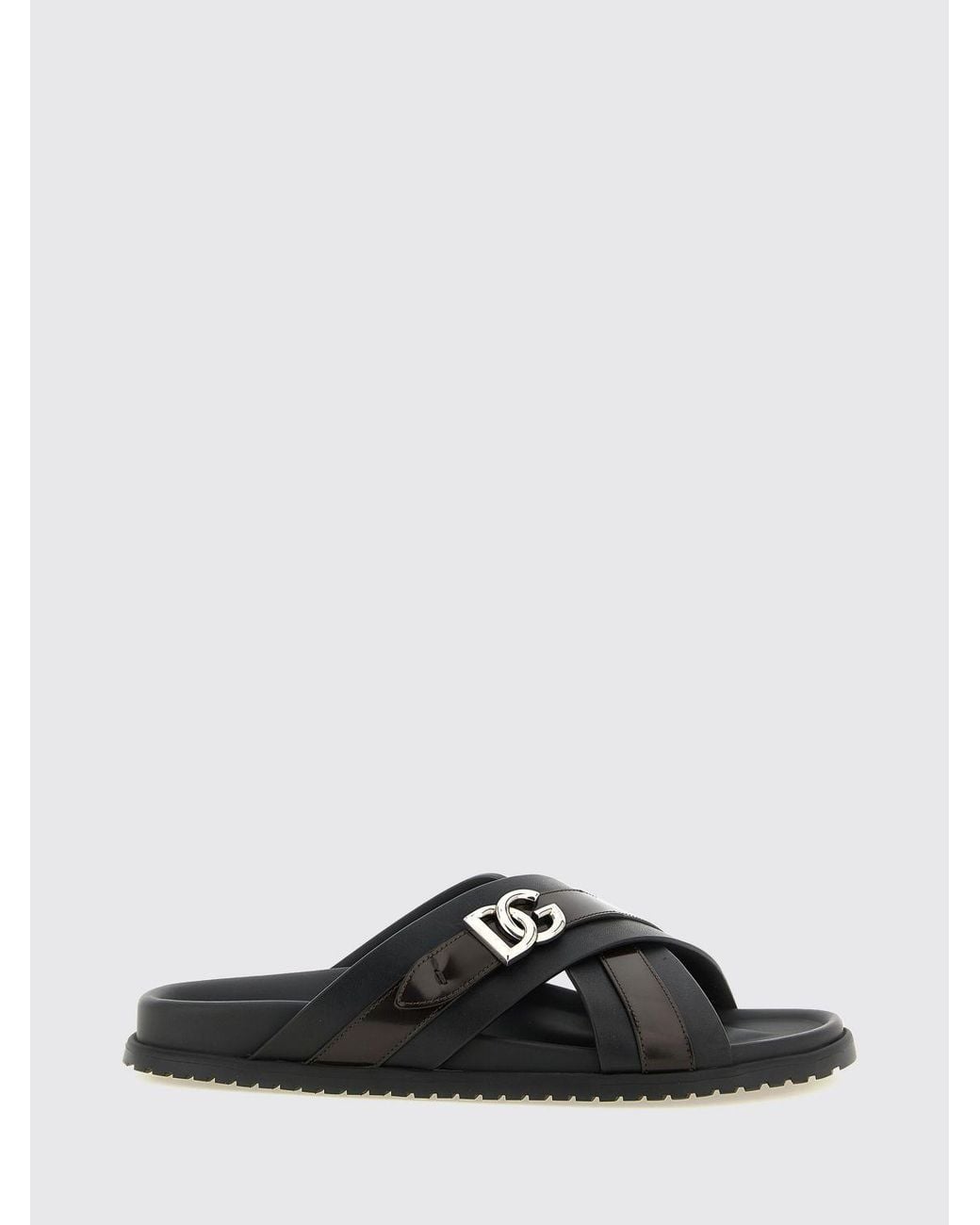 Dolce & Gabbana Black Dolce &Amp Gabbana Calfskin Leather Slide Sandals With Dg Monogram Plaque for men