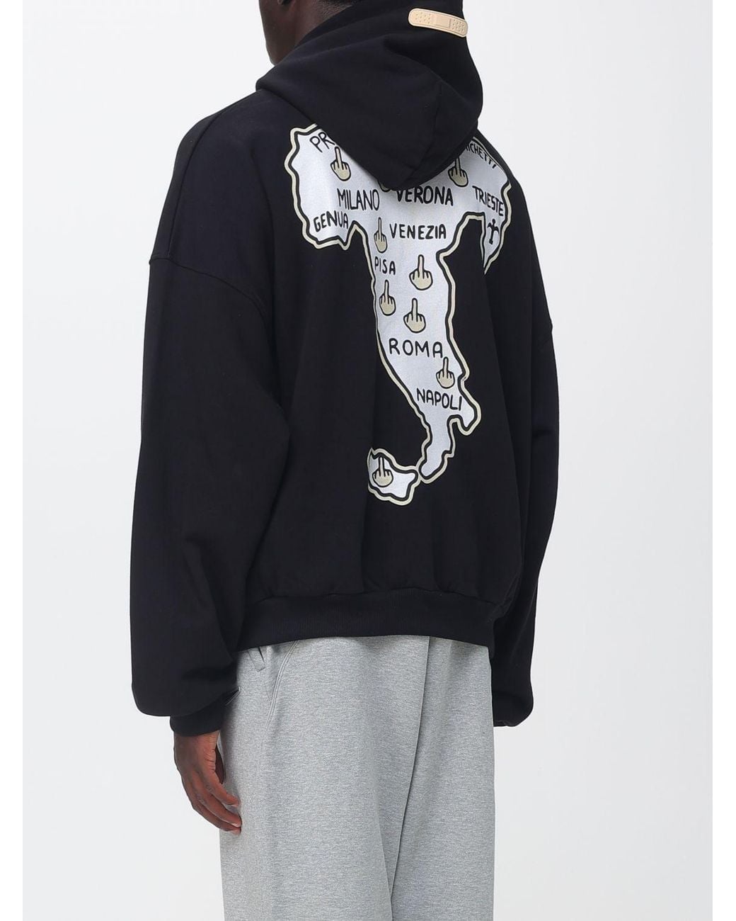 PDF Black Relaxed Fit Graphic Print Cotton Hoodie for men