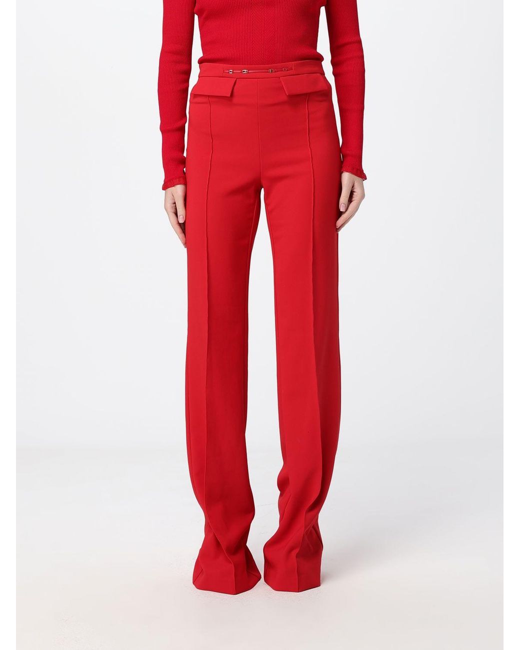 Elisabetta Franchi Red High-Waisted Skinny Stretch-Crêpe Trousers