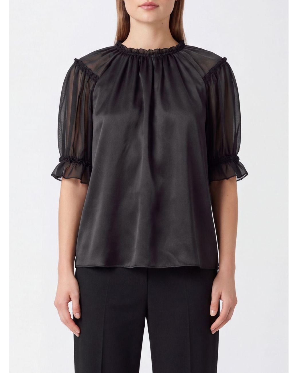 Ulla Johnson Black Alina Silk Blouse With Puff Sleeves