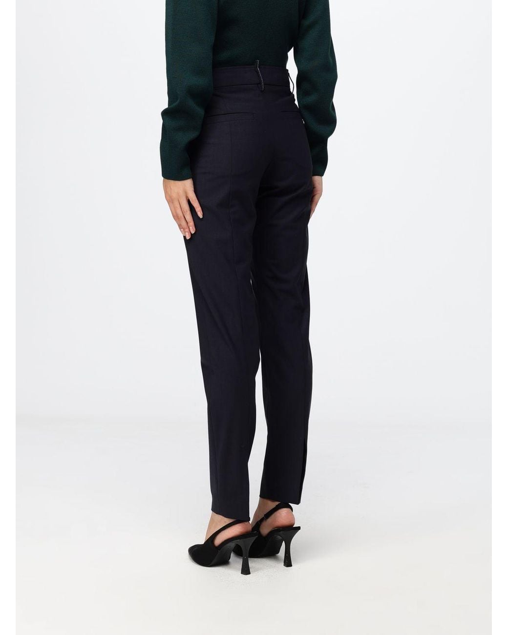 Brunello Cucinelli Blue Skinny Wool Blend Trousers With Monili Detail