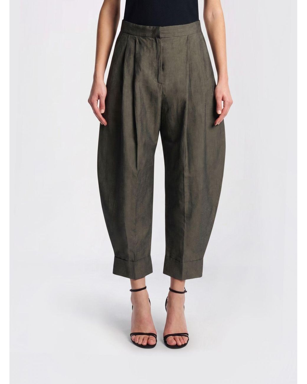 PT Torino Black Cropped Fit Cotton And Linen Trousers