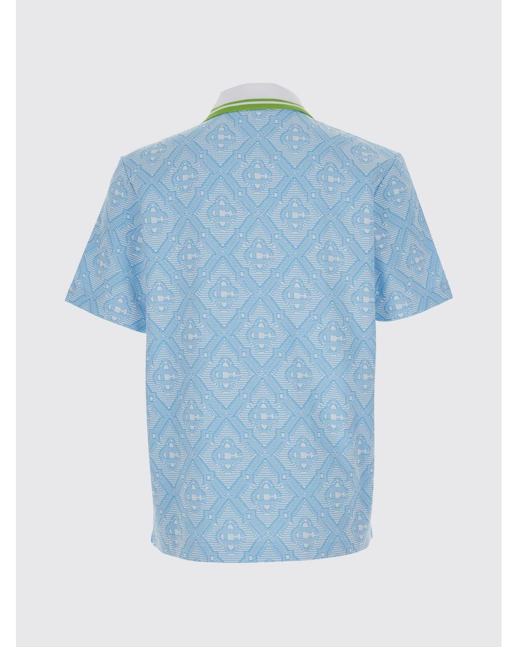 Casablanca Blue Cotton Polo Shirt With All-Over Logo for men