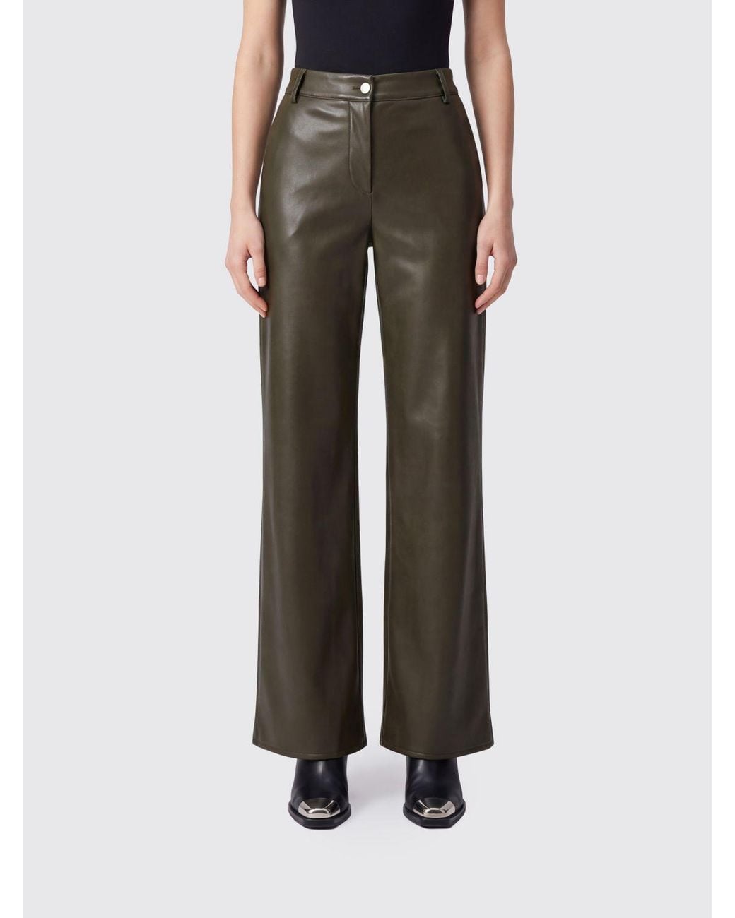 Patrizia Pepe Black High-Waisted Wide-Leg Faux Leather Trousers