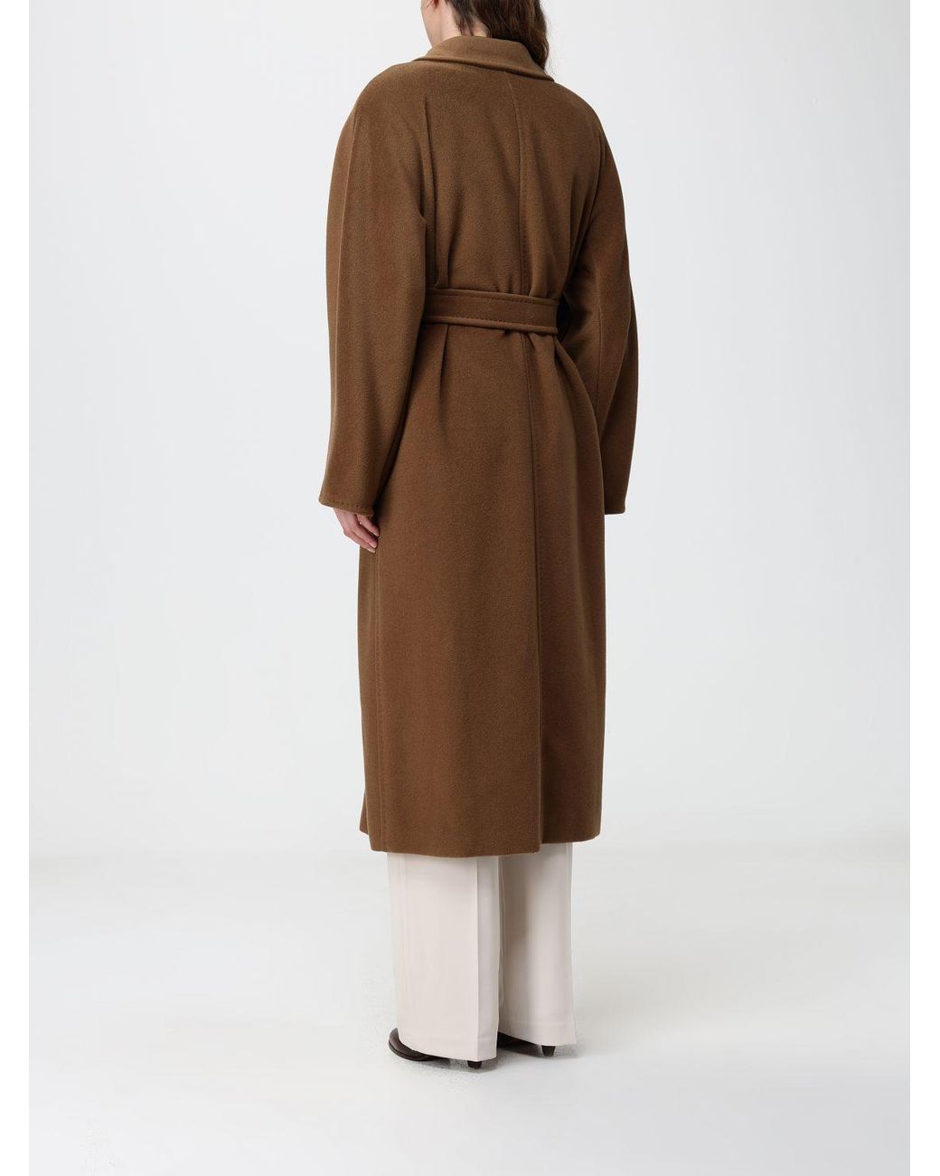 Max Mara Brown Madame Double-Breasted Long Wool Coat With Belt