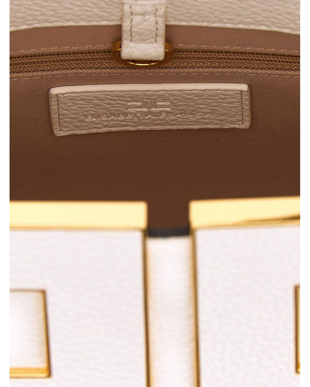 Elisabetta Franchi Natural Flared Tote Bag With Metal Logo And Inner Pouch