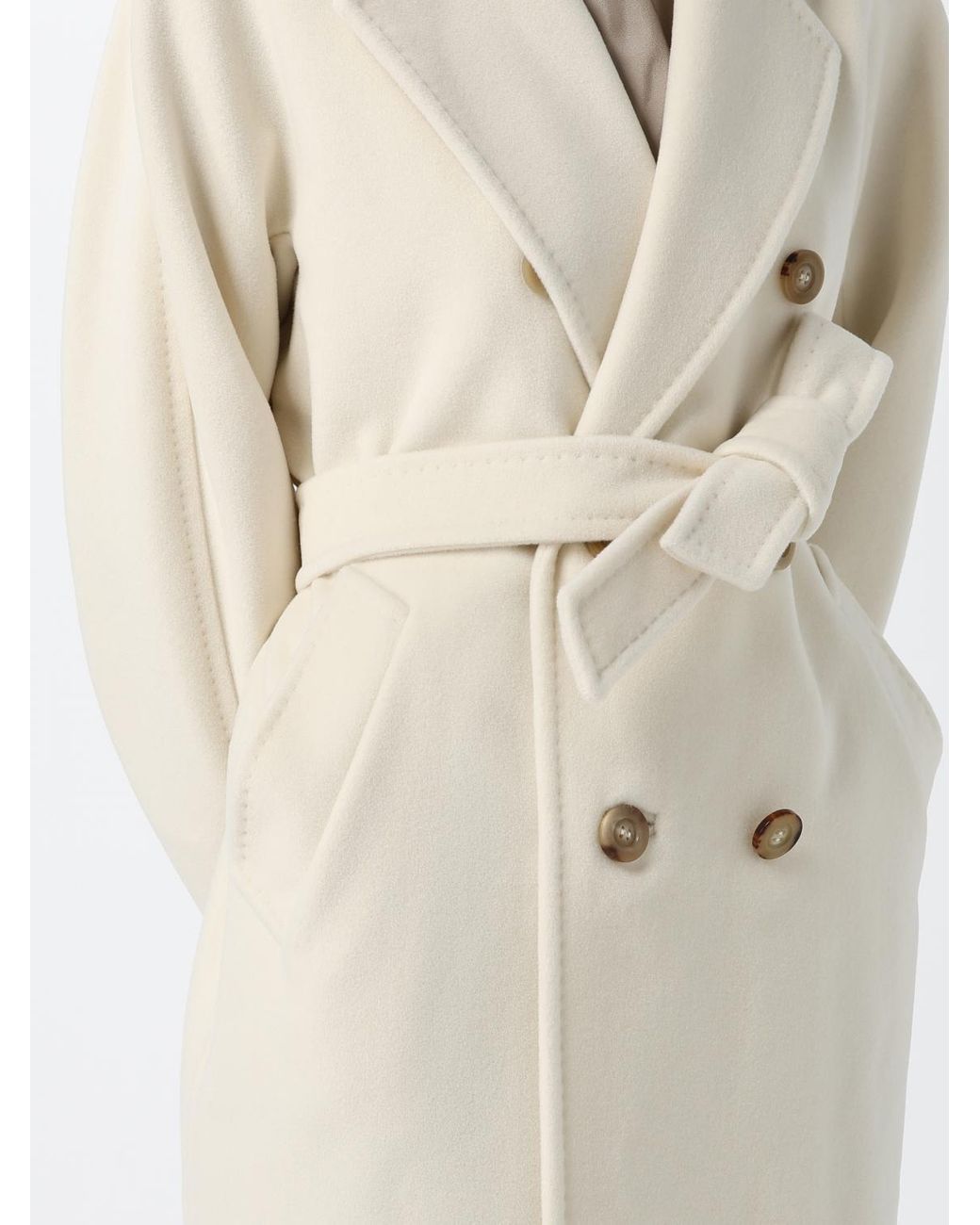 Max Mara White Madame Double-Breasted Long Wool Coat With Belt
