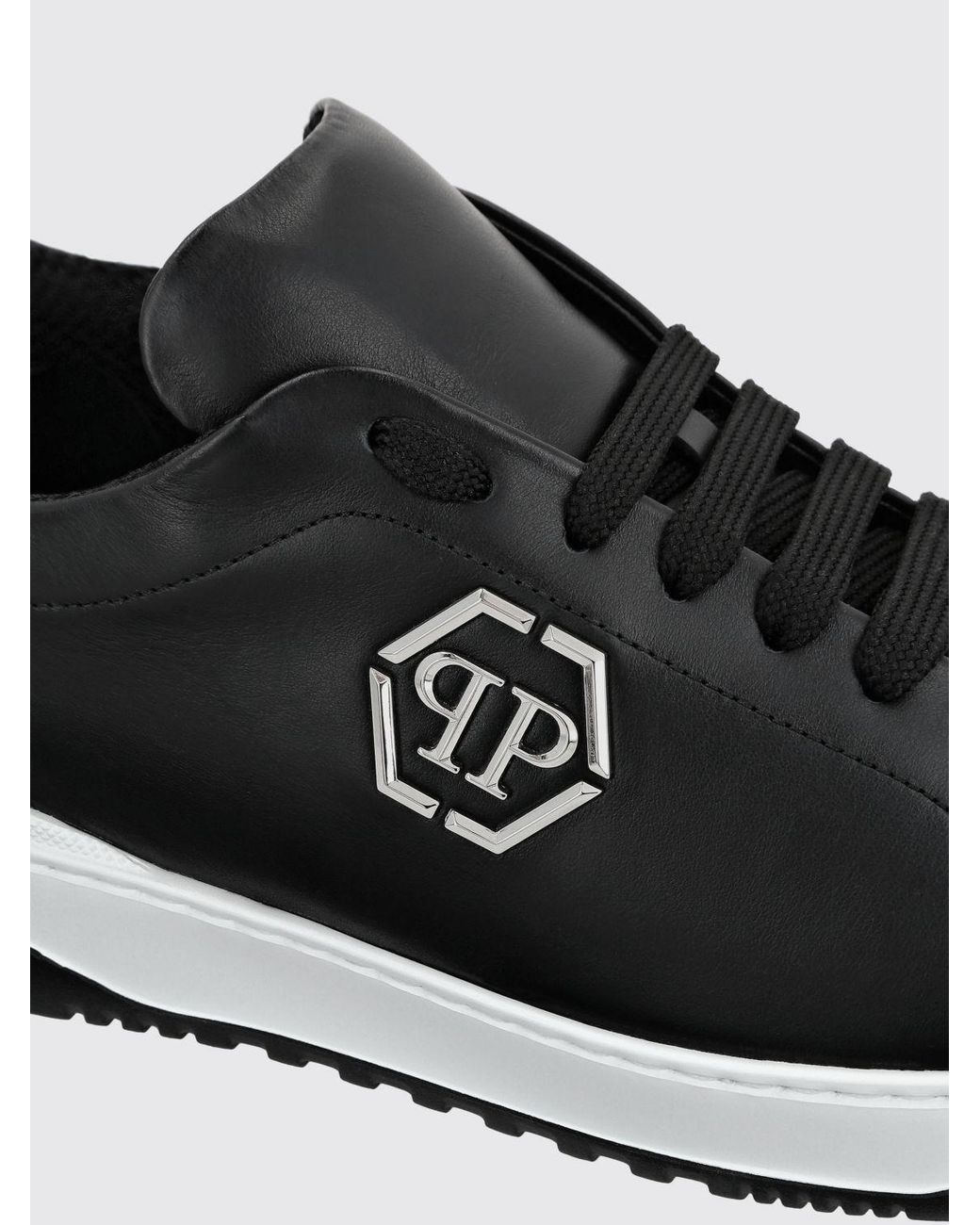 Philipp Plein White Low-Top Smooth Leather Sneakers With Hexagon Logo And Monogram for men