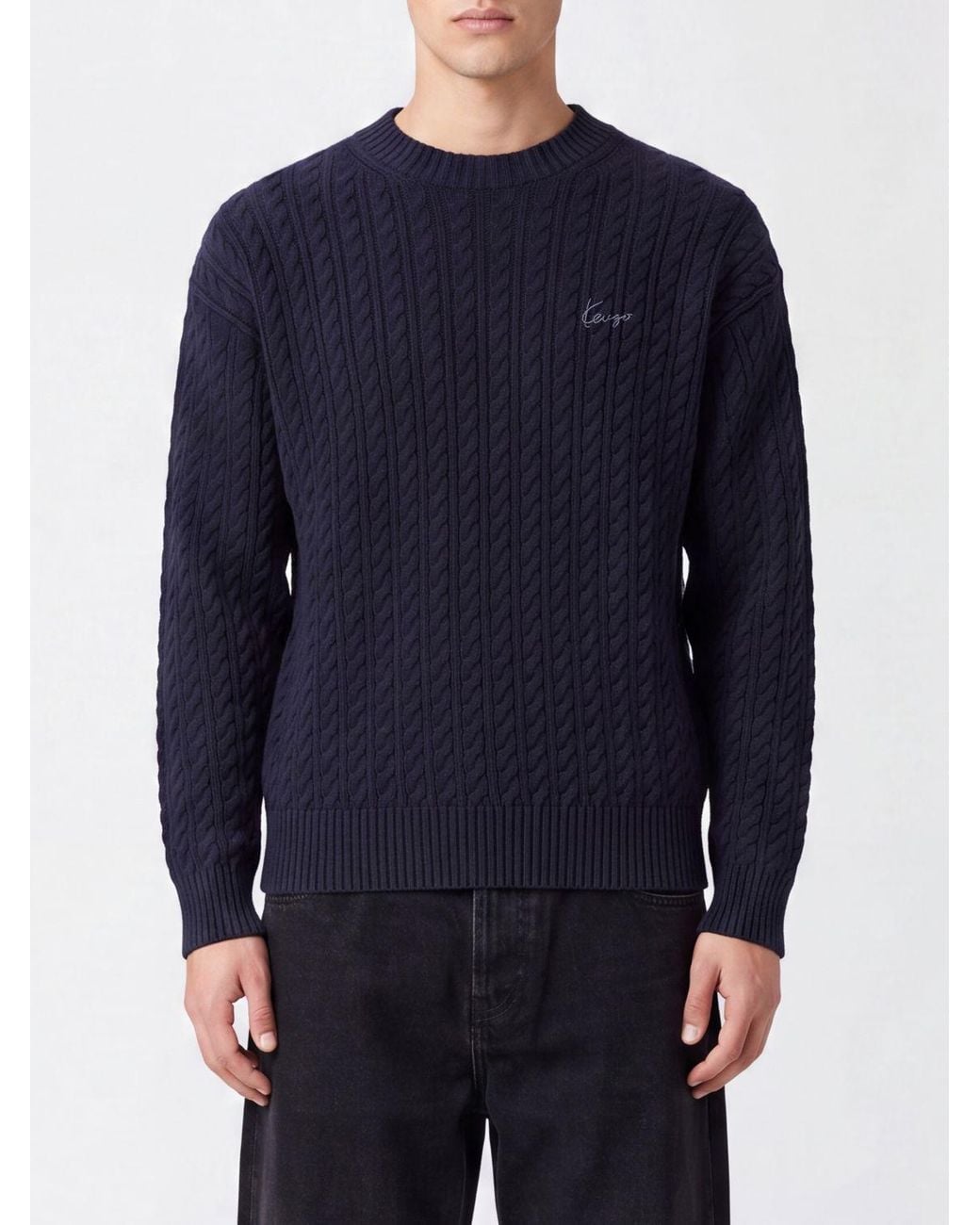 Pull Ras Du Cou En Mélange De Coton Et Laine Avec Logo Brodé KENZO pour homme en coloris Blue
