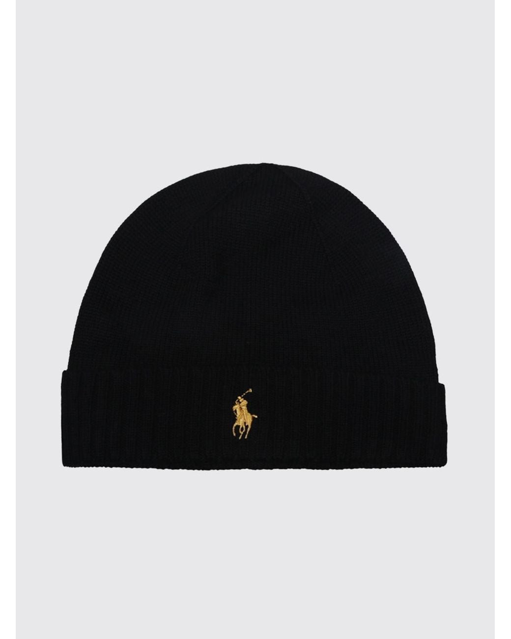 Polo Ralph Lauren Black Embroidered Pony Wool Beanie for men