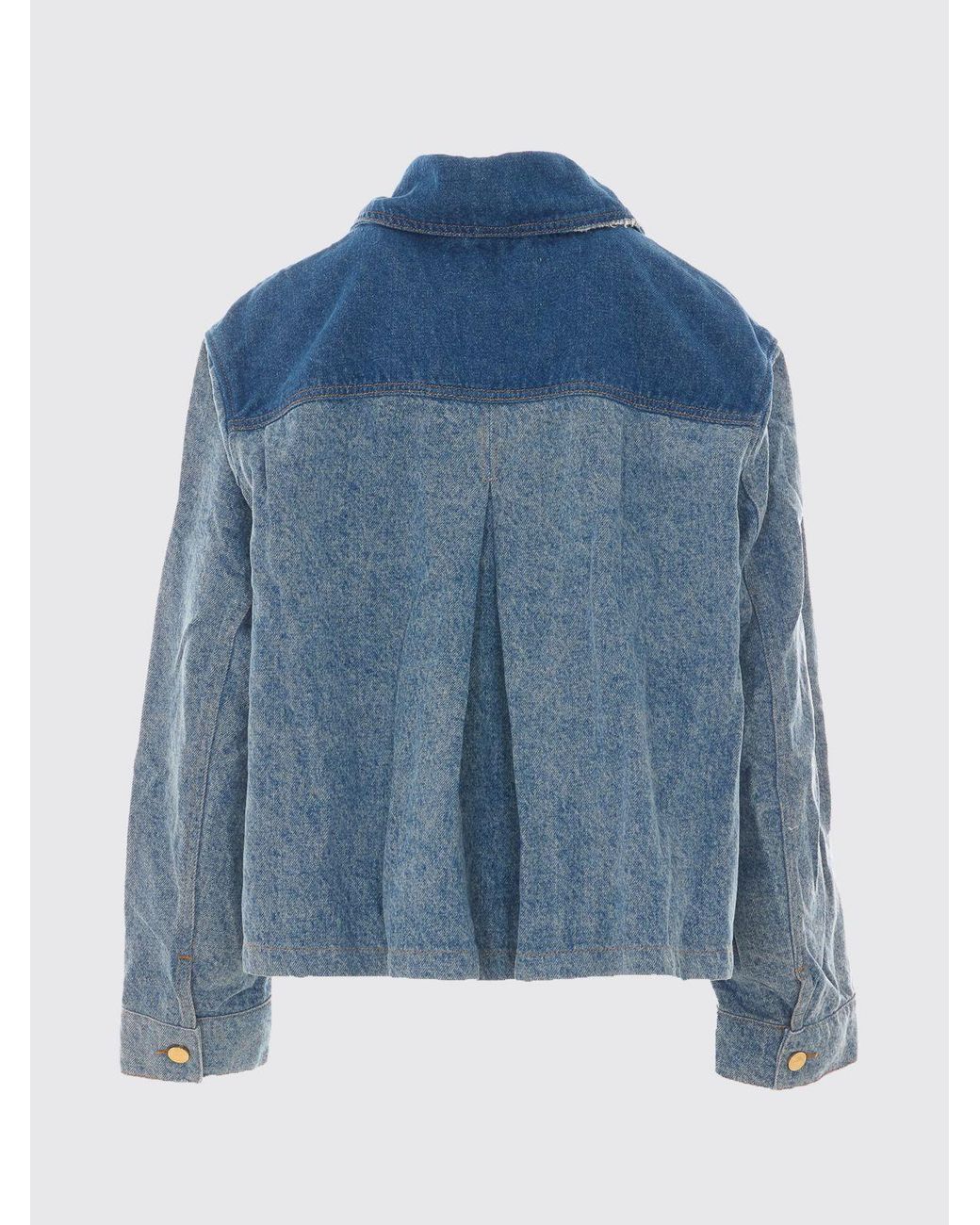 Ganni Blue Cropped Patchwork Denim Jacket