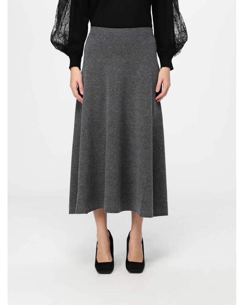 Fabiana Filippi Black High-Waist A-Line Knit Midi Skirt
