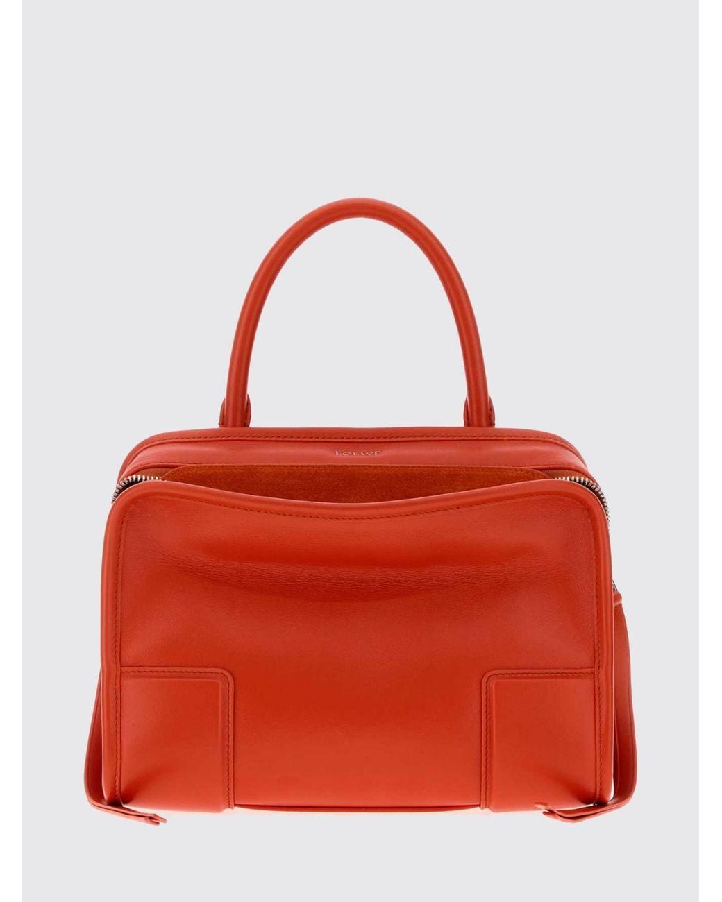 Loewe Red Small Amazona Calfskin Leather Handbag With Embossed Logo