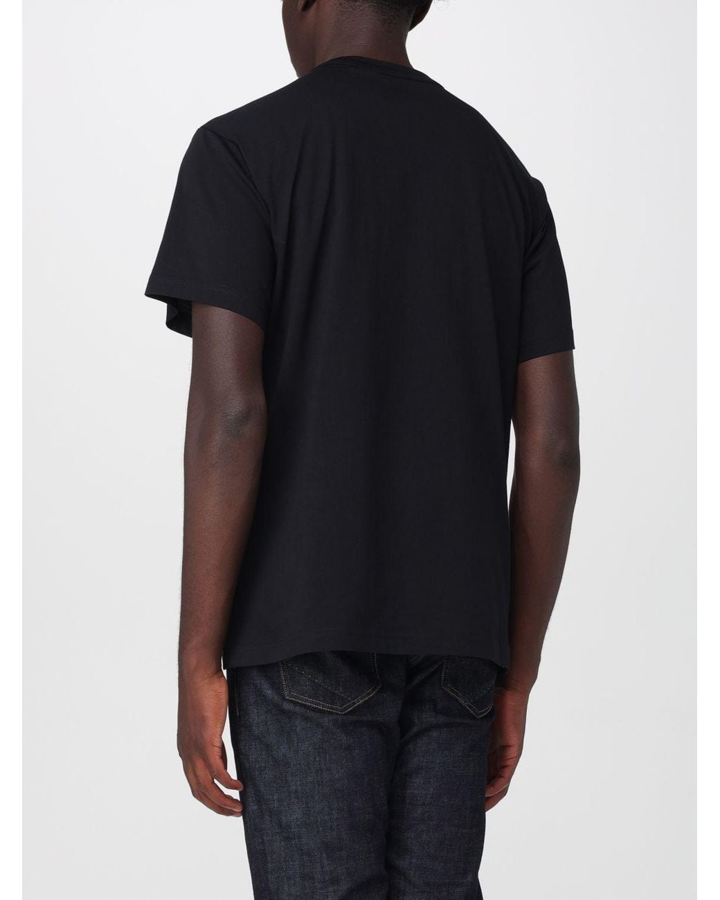 Versace Jeans Couture Black Cotton Crew Neck T-Shirt With Contrast Logo for men