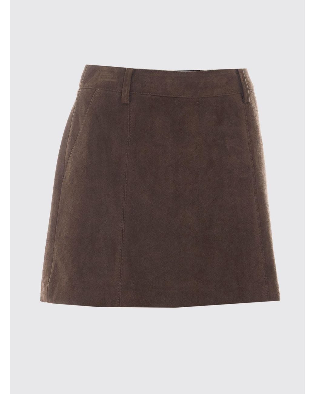 DUNST Brown High-Waisted Suede-Effect Technical Fabric Pencil Mini Skirt