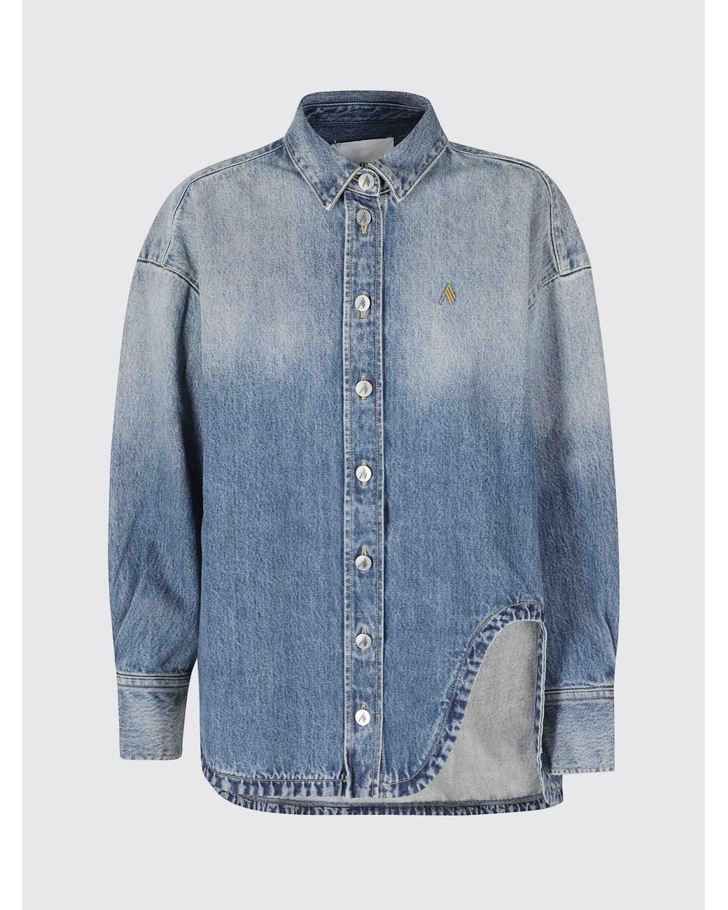 The Attico Blue Relaxed Fit Bleached Denim Shirt With Dropped Shoulders And Embroidered Logo