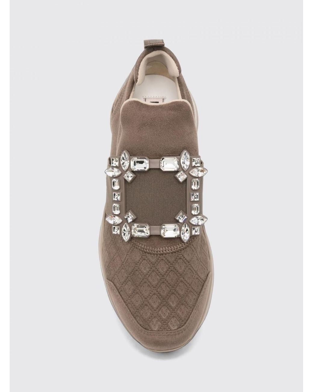 Roger Vivier Brown Viv' Run Suede Slip-On Sneakers With Jewel Buckle