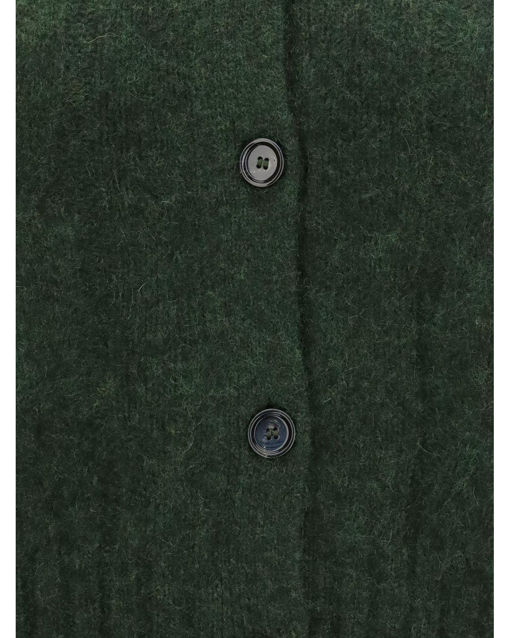 Allude Green Cashmere And Silk Cardigan With Classic Collar And Button Closure