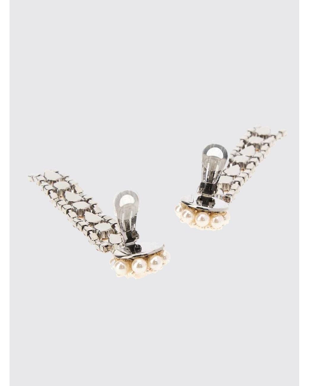 Alessandra Rich White Crystal-Embellished Metal Clip-On Dangle Earrings