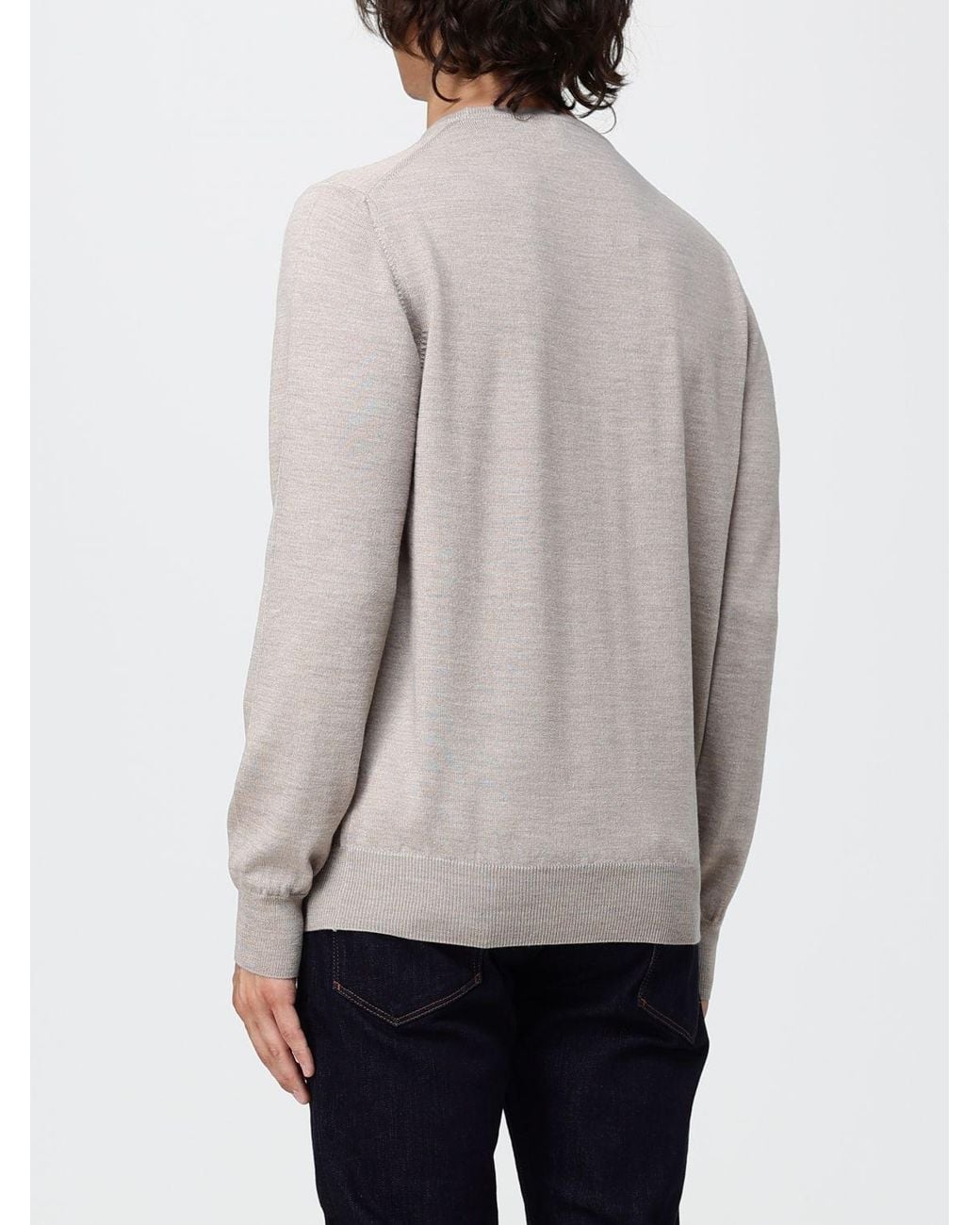 Brooksfield Gray Crewneck Wool Jumper With Long Sleeves And Ribbed Trims for men